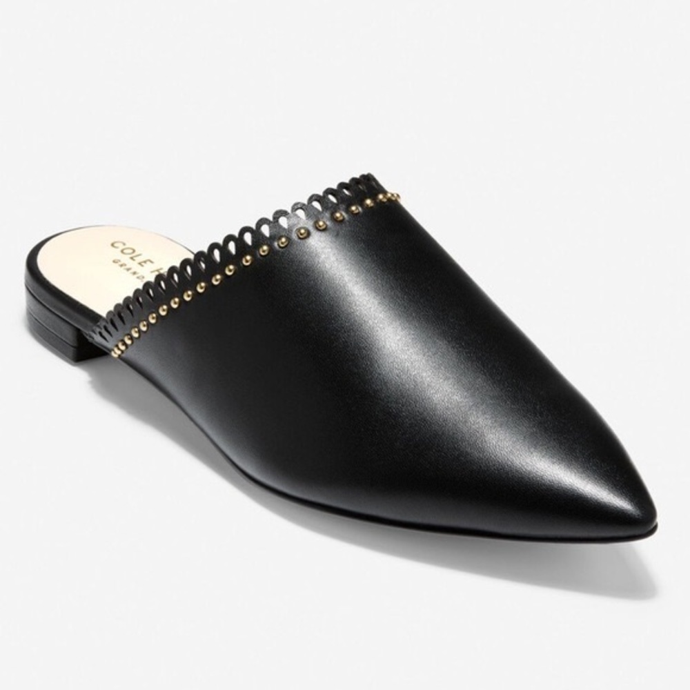 NWOB Cole Haan Raelyn Black Leather Mule Scalloped Edge Studded 8